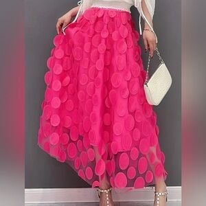 Vibrant Pink A-Line Skirt with Circular Accents